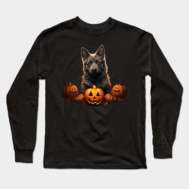 Norwegian Elkhound Halloween Puppy Long Sleeve T-Shirt by NatashaCuteShop